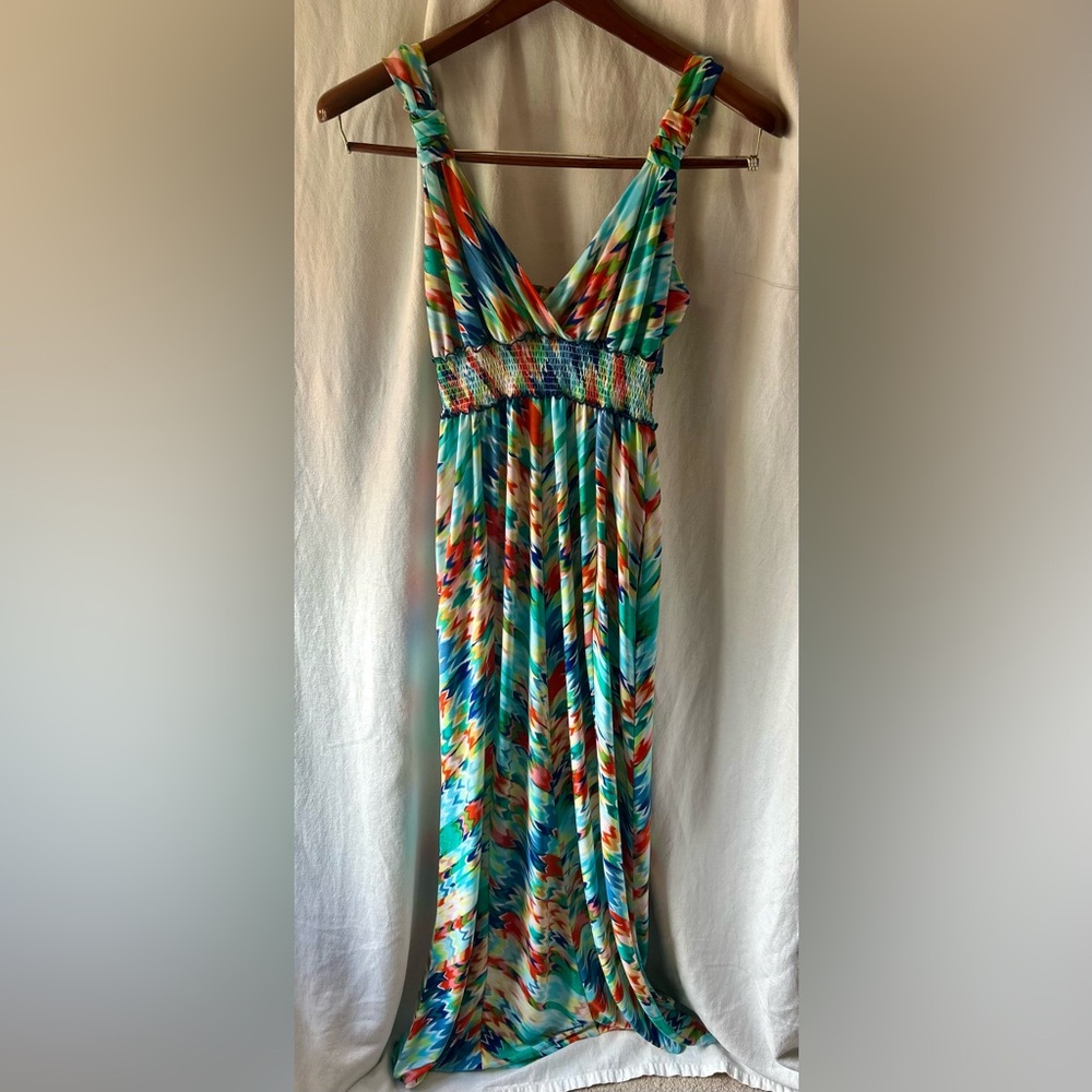 ECI New York Women’s 6 Multicolor Maxi Dress Bright Boho Abstract Ruched